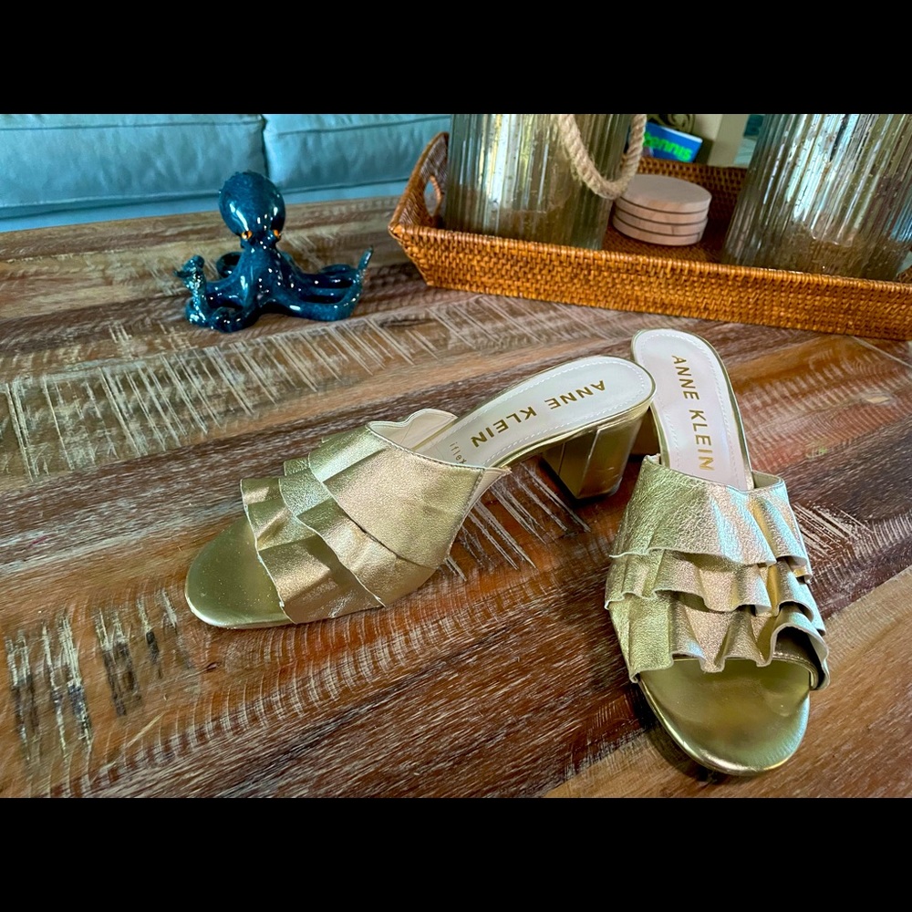 Anne Klein Cerise Gold ruffle sandal